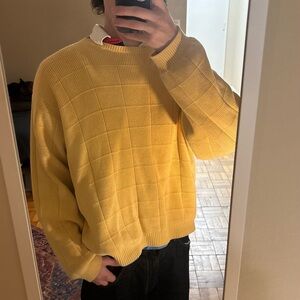 Arrow Men's Yellow Crewneck Sweater Square Cableknit Relaxed Fit